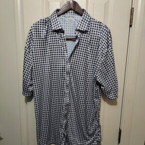Collars & Co 2XL Mens Button Up Shirt White Navy Gingham Short Sleeve GUC